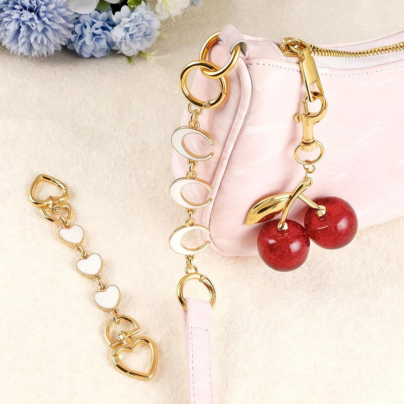 Tmtains 3Pcs Bag Extender Chain Gold Purse Extender Chain Heart Moon Purse Strap Extenders White Purses Strap Replacement Crossbody Red Cherry Bags Accessories for Women Cute Bag Charms for Handbags Tote Bags - Image 2